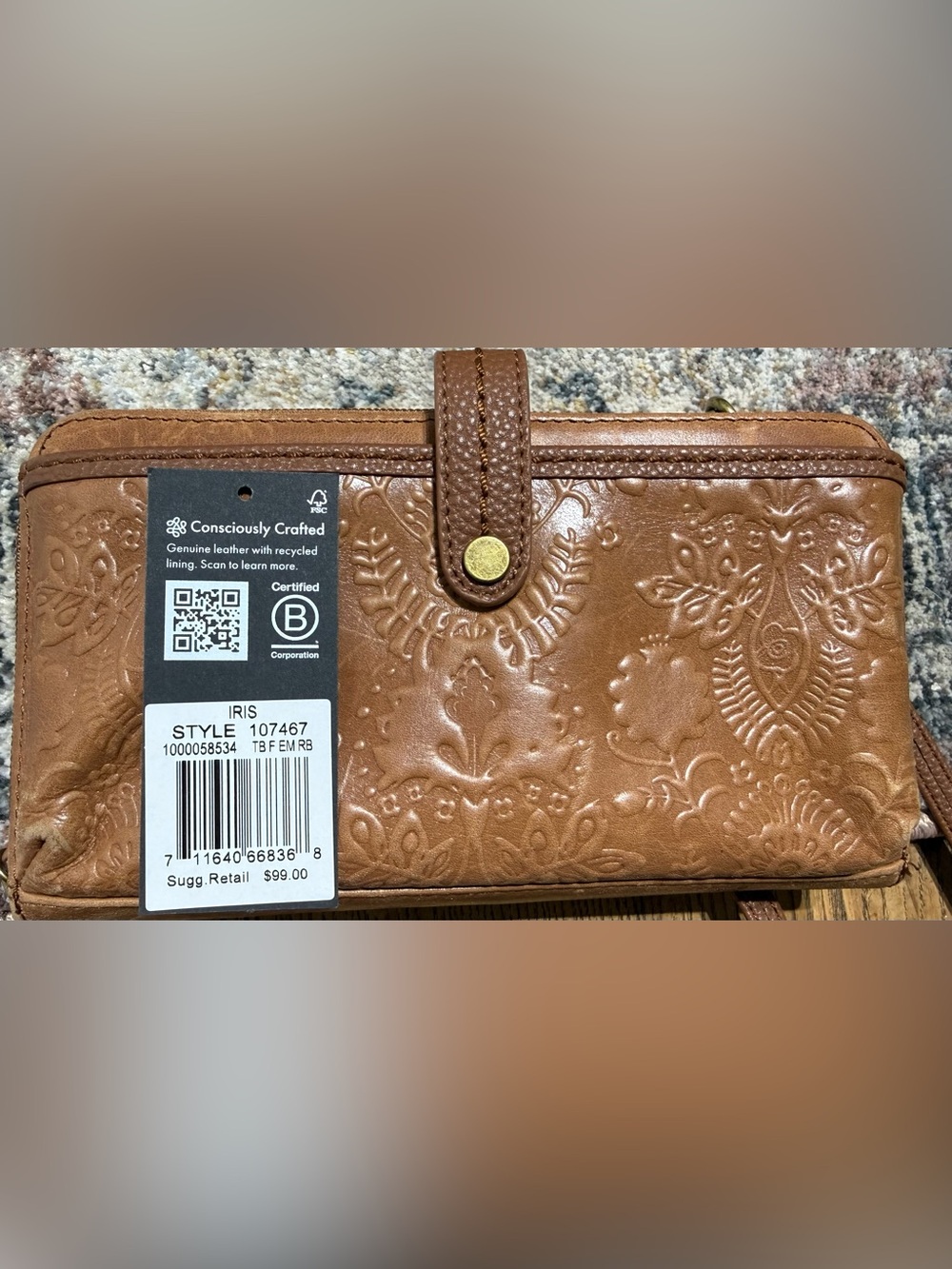 The Sak Iris Embossed Leather Wallet in Cognac Brown